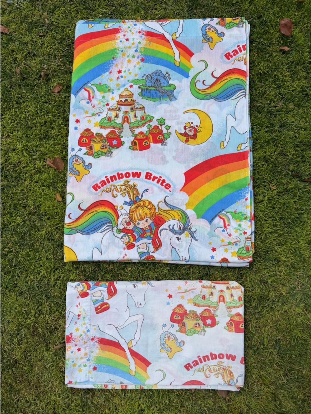 VTG Rainbow Brite 2-Piece Twin Size Sheet Set Hallmark 1983 Colorful Bright GUC